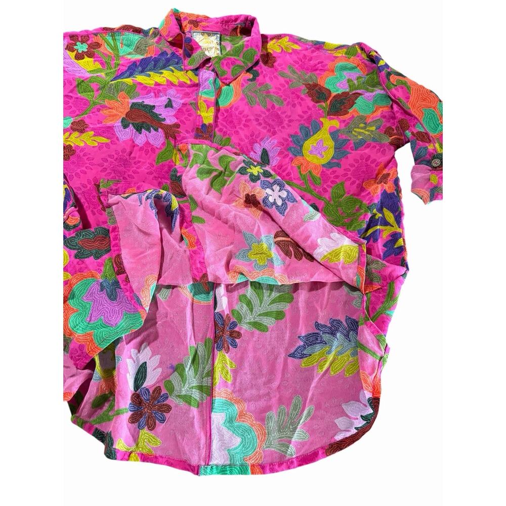 Johnny Was Martijn Shirt Verney Pink Vibrant Silk Button Upsize Medium - Picture 8 of 16